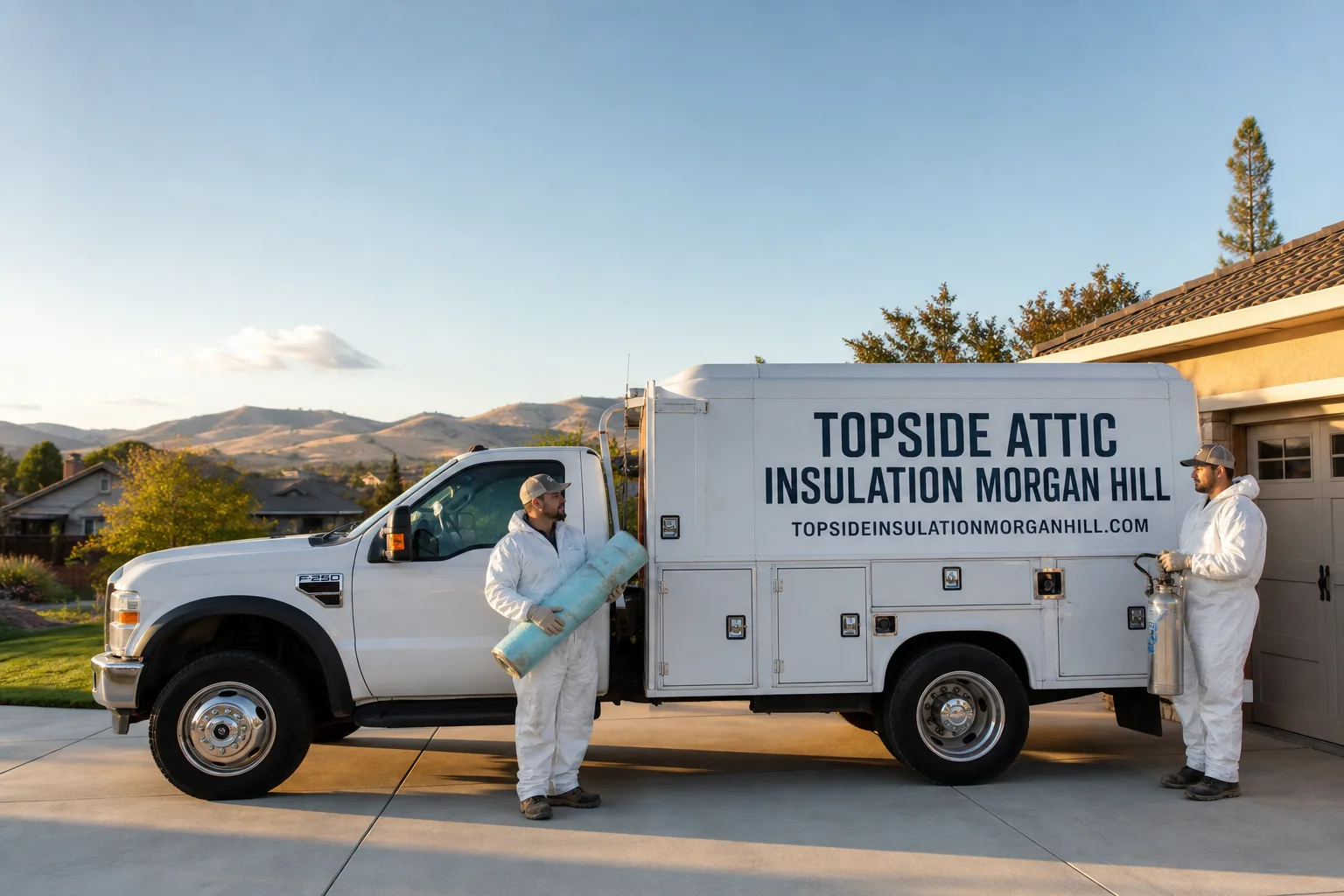 Topside Attic Insulation Morgan Hill insulation service vehicle and crew in Morgan Hill, CA